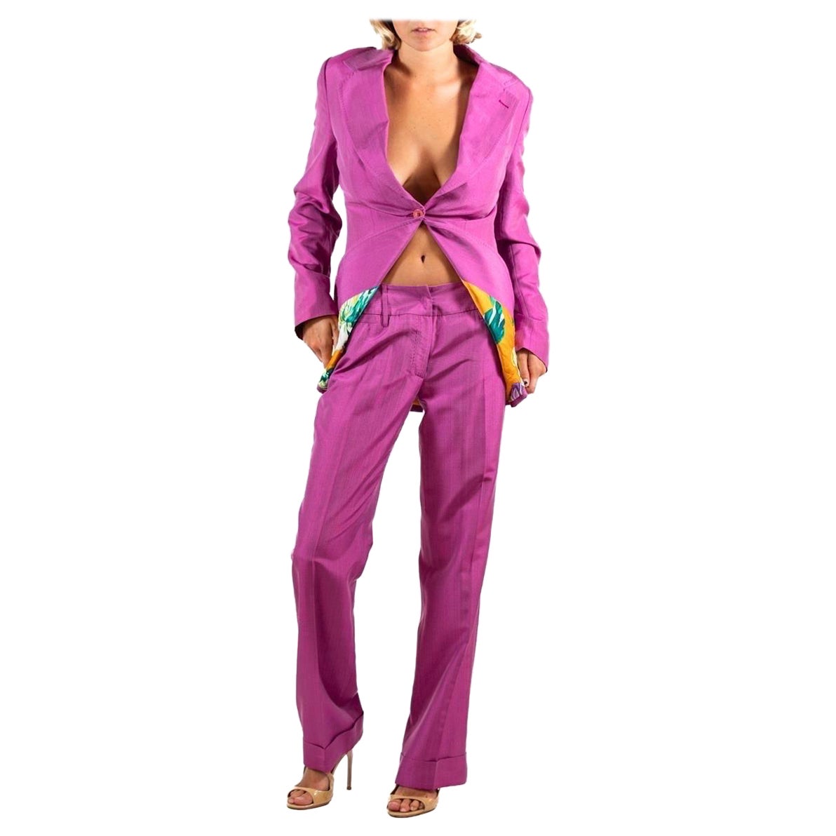 2000S Dolce & Gabbana Fuchia Silk Pant Suit For Sale