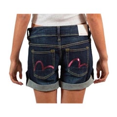 Short en jean Evisu rose à paillettes
