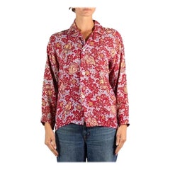 1940S Brick Red & Blue Cold Rayon Button Down Men's Shirt