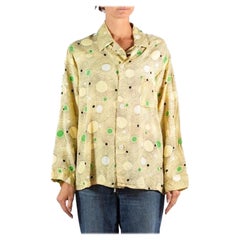 1940S Butter Yellow & Black Cold Rayon Atomic Geometric Button Down Men's Shirt