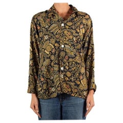 Vintage 1940S Black & Yellow Rayon Button Down Men's Shirt