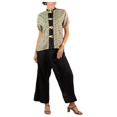 1940S Pijama de Rayón Frío Negro y Amarillo