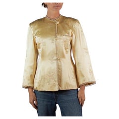 1940S Champagne Silk Satin Hand-Embroidered Chinese Bed Jacket