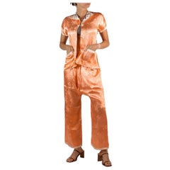 Pijama 1940S Jacquard de seda melocotón bordado
