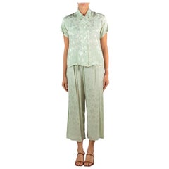 1940S Pijama de jacquard de rayón verde jade