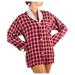 1940S Burgundy Light Weight Rayon Plaid Men's Shirt