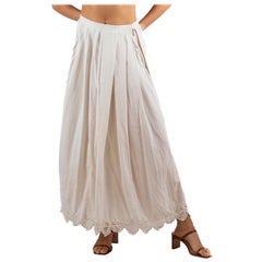 1900S White Antique Organic Linen Skirt With Hand-Embroidered Lace Hem