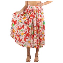 1970S French Connection Red & White Rayon Tropical Print Skirt