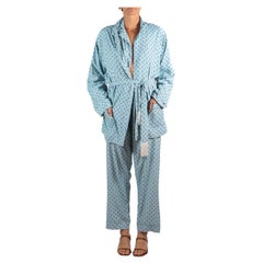1970S Hellblau & Marineblau Rayon Polka Dot  Pyjamas