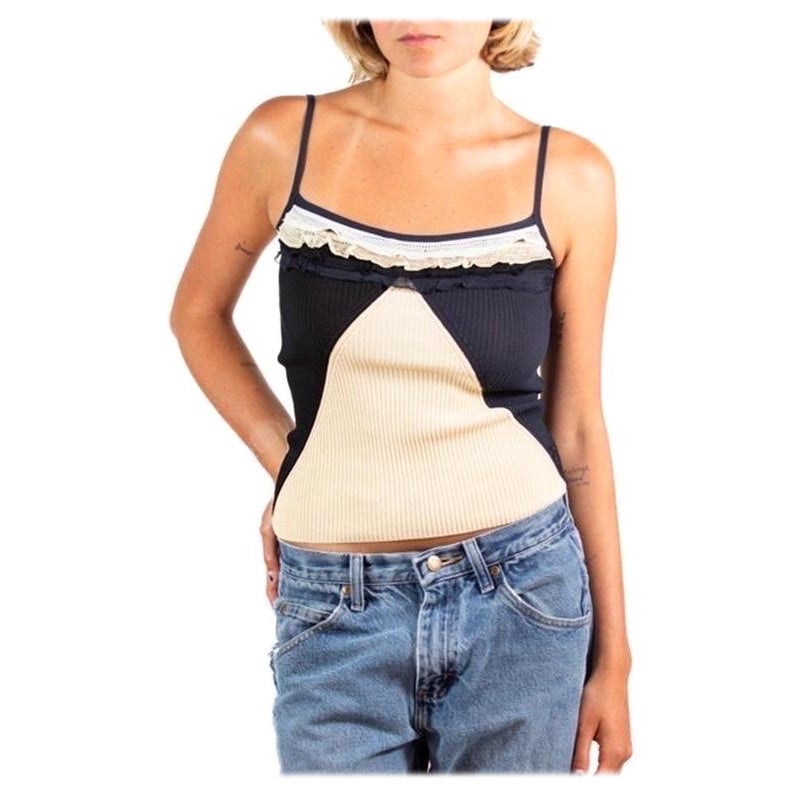 2001 Chanel Black & Cream Rayon Top