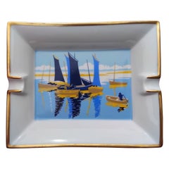 Hermès Porcelain Gold Cigar Ashtray Change Tray Small Boats Sailing Ships