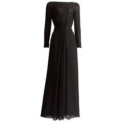 Gianni Versace black silk evening gown with chainmail and lace , circa 1990s 2