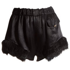 Vivienne Westwood black satin mini shorts with faux fur, circa 1991