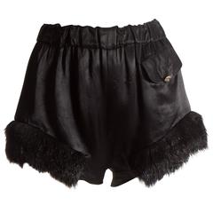 Vivienne Westwood black satin mini shorts with faux fur, circa 1991 7