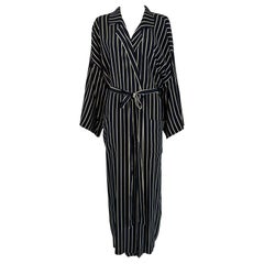 Giorgio Armani Black & White Stripe Silk Crepe Kimono Sleeve Wrap Robe 40