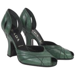 Prada Green Leather D'Orsay Pumps 1