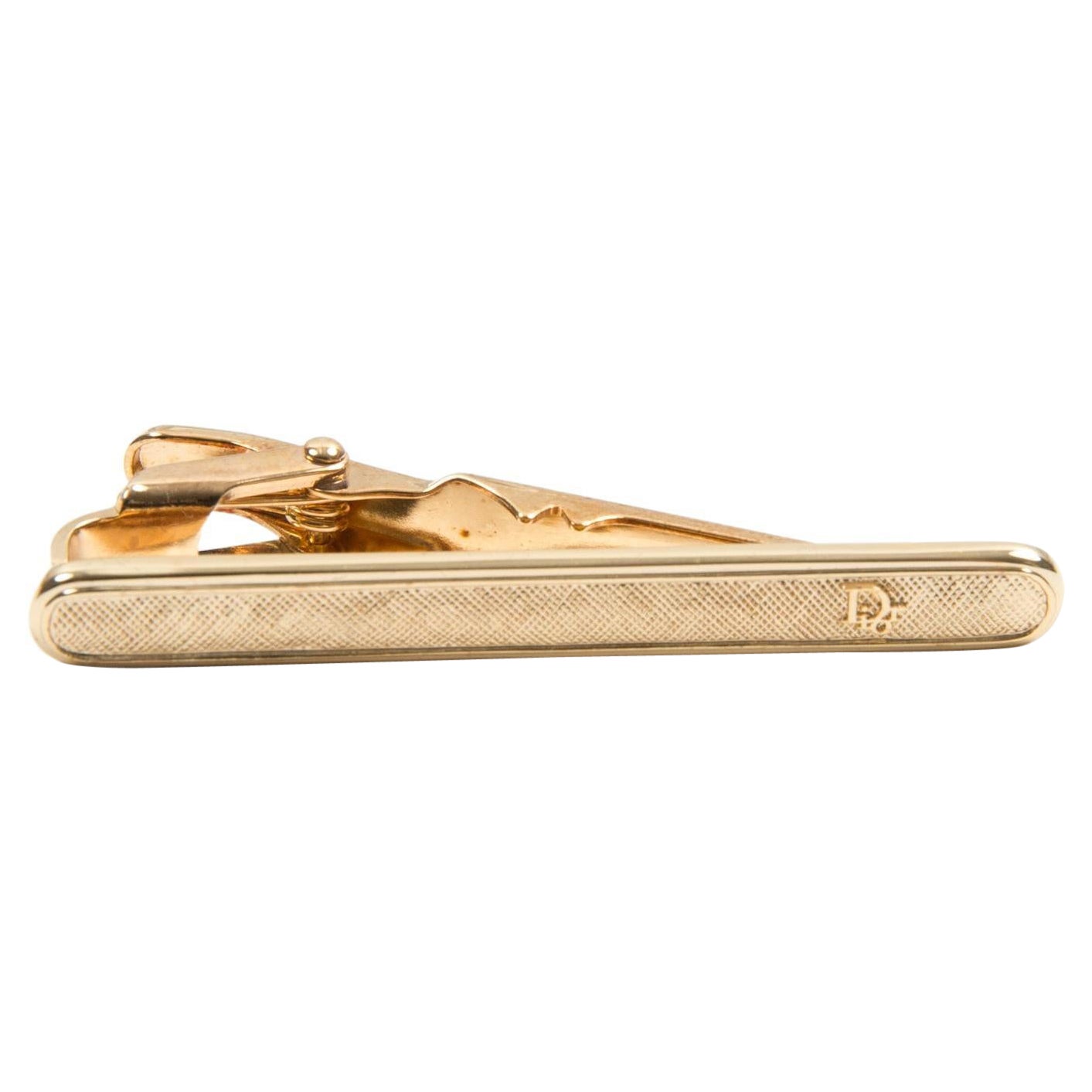 Christian Dior Gold Tone Logo Stamp Tie Clip