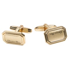 Christian Dior Gold Tone Logo Cufflinks Set
