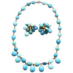 Jacques Fath Couture Turquoise Gripoix Necklace and Earrings.