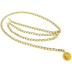 Chanel Vintage Gold Multi Strand Link Medallion Charm Waist Belt