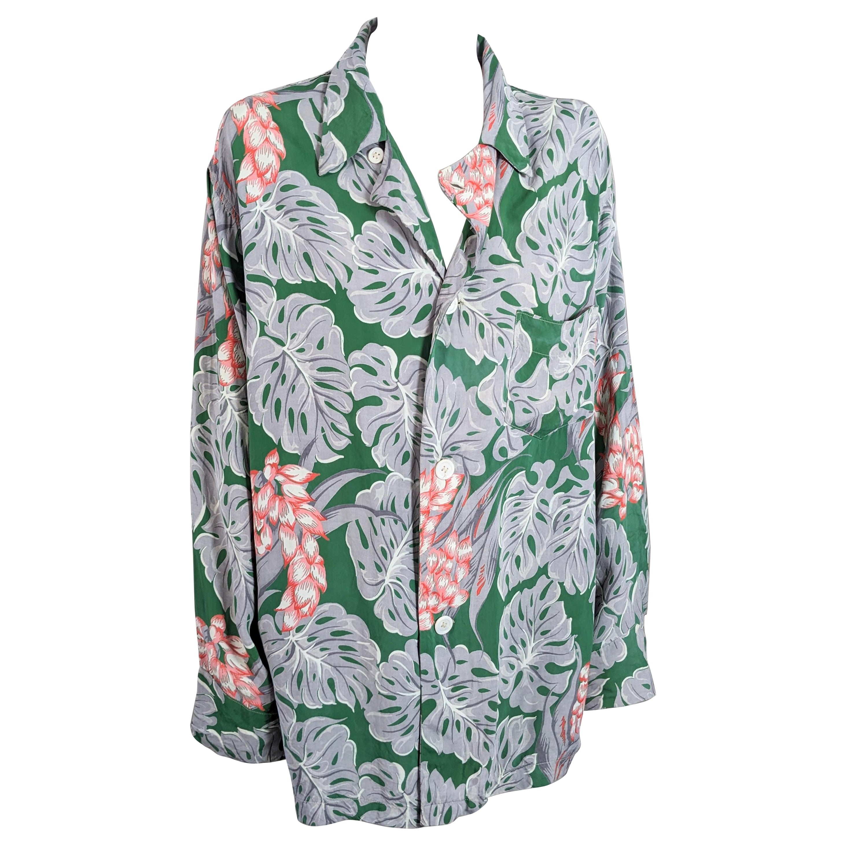 Rayon Tropical Palm Printed Shirt 1940s For Sale