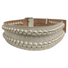 Alexander McQueen Ceinture en cuir blanc et métal argenté