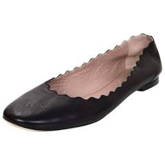 Chloe Black Leather Lauren Scalloped Ballet Flats sz 40