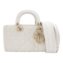 Lady D-Joy Mini Handbag Microcannage Technical Fabric White with Two Straps