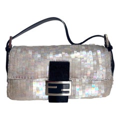 Fendi Baguette Gold Translucent Sequins with Pony-style Leather Strap