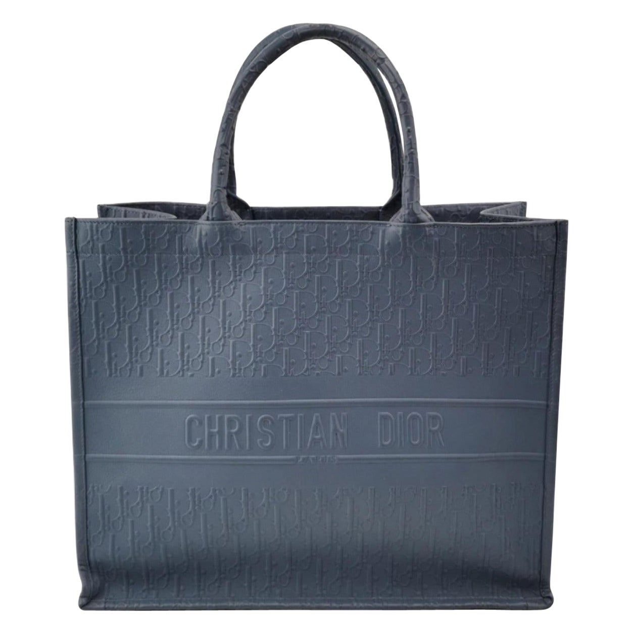 Christian Dior Book Tote Large Blue Calfskin Leather Oblique Embossed Handbag