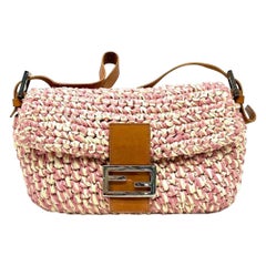 Fendi Baguette Raffia Straw Multicolor Shoulder Bag