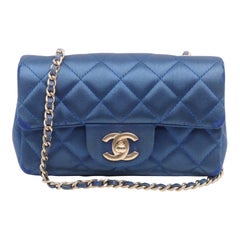 Chanel Classic Flap 2013-2014 Blue Silk Satin Mini Crossbody Bag