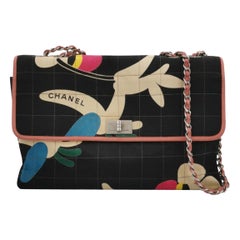 Chanel 2.55 Flap Bag Vintage Chocolate Bar Multipocket 2000 Blk Fabric w/ Print