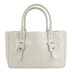 Dior Cannage Leather Tote Bag White 2005 with Silver Hardware