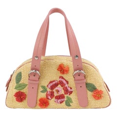 Dior Wicker Boston Bag Floral Embroidery Pink Leather