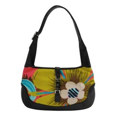 Gucci Jackie Vintage Mini Multicolor Floral Canvas Black Leather Shoulder Bag