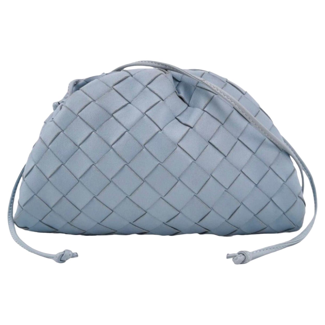 Bottega Veneta Pouch Mini Intrecciato Blue Lambskin Leather Crossbody Bag For Sale