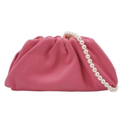 Bottega Veneta Pouch Super Mini Pink Calfskin Leather Crossbody Bag Pearl Chains