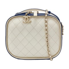 Chanel White and Blue Small Crumpled Calfskin Vanity Case Crossbody Bag