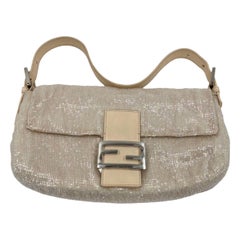 Fendi Baguette Glittering Waterfall Beads Cream Shoulder Bag
