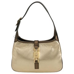Gucci Jackie Vintage Mini Gold Lambskin Leather Brown Calfskin Leather