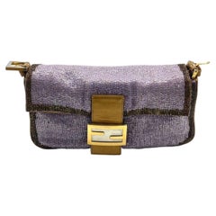 FENDI Baguette Lilac Purple Glitter beads and Gold Leather