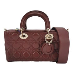 Lady D-Joy Medium Handbag Burgundy Lambskin Cannage Leather
