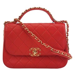 Chanel Chain Infinity Top Handle Caviar Leather Flap Satchel Red