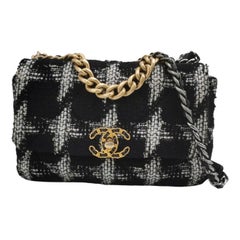 Chanel 19 Bag 2021 Small Black White Checkered Tweed Bag