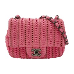 Chanel Mini Square Classic Flap Pink CC Paris Seoul Crochet Leather