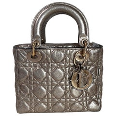 Lady Dior Small Supple Calfskin Leather Gold Cannage Handbag with Strap