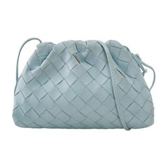 Bottega Veneta Pouch Mini Intrecciato Blue Lambskin Leather Crossbody Bag