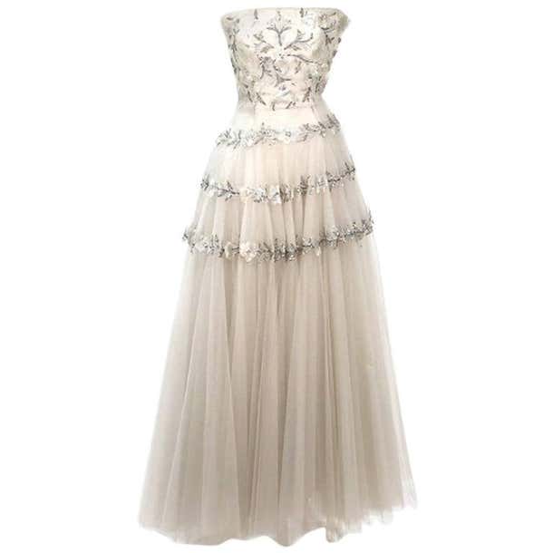Jeanne Paquin Beaded Layered Gown circa 1950s For Sale at 1stDibs ...