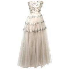 Vintage Jeanne Paquin Beaded Layered Gown circa 1950s